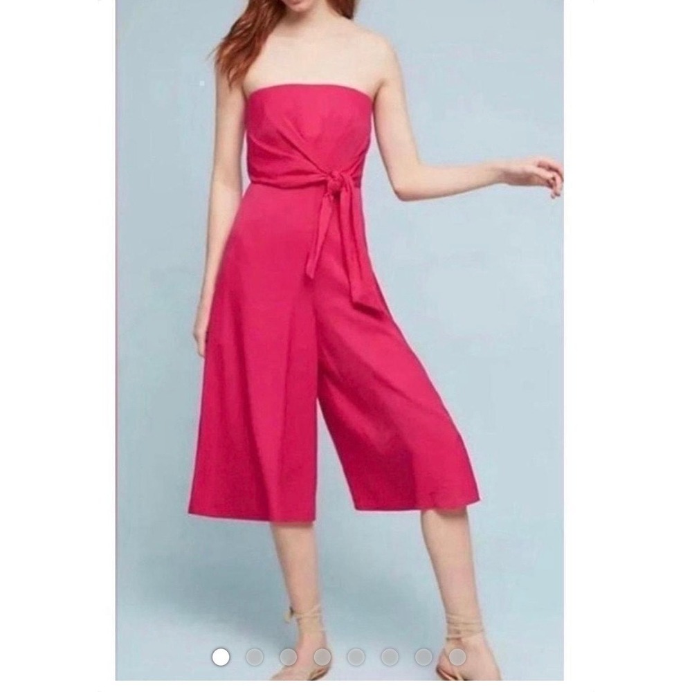 Maeve Anthropologie Magenta Pink Strapless Knot Front Wide Leg Jumpsuit Size 12